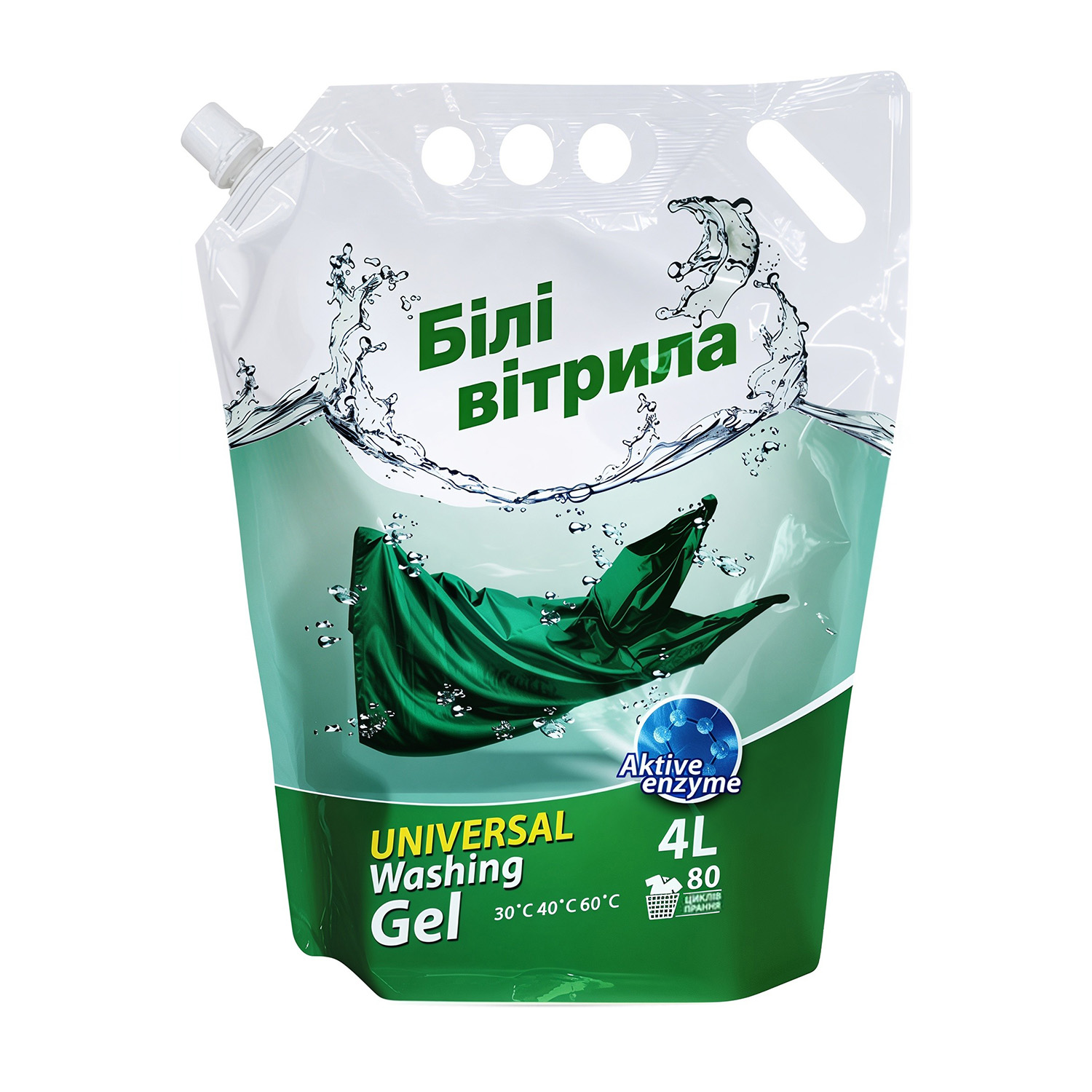 Універсальний рідкий засіб для прання Білі вітрила Universal Washing Gel, 80 циклів прання, 4 л (дой-пак)